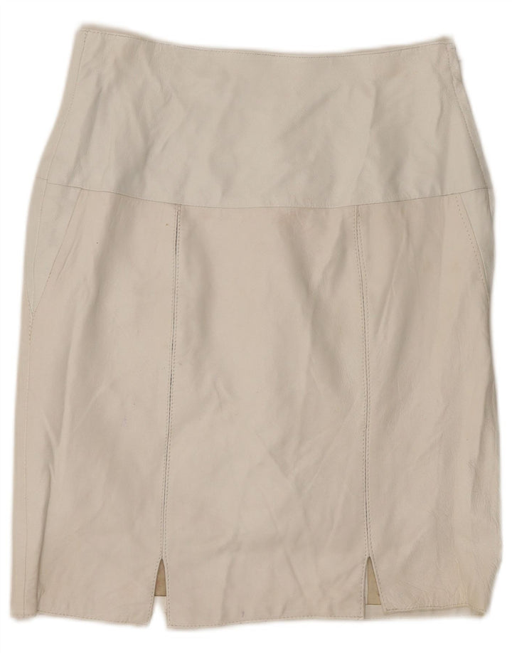 Vintage Damen Lederrock IT 44 Medium W28 Weißes Leder
