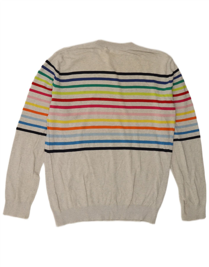 Benetton Herren-Pullover mit Rundhalsausschnitt, mittelgrau gestreift