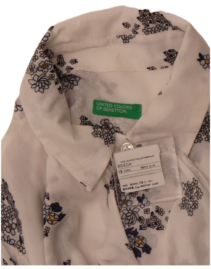 BENETTON Damen Durchsichtiges Hemd UK 6 XS Weiß Blumen Modal