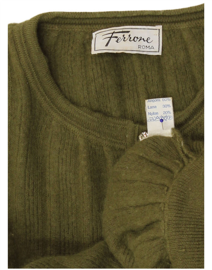 Ferrone Damen Crop Cardigan Pullover UK 14 Mittelgrün Angora