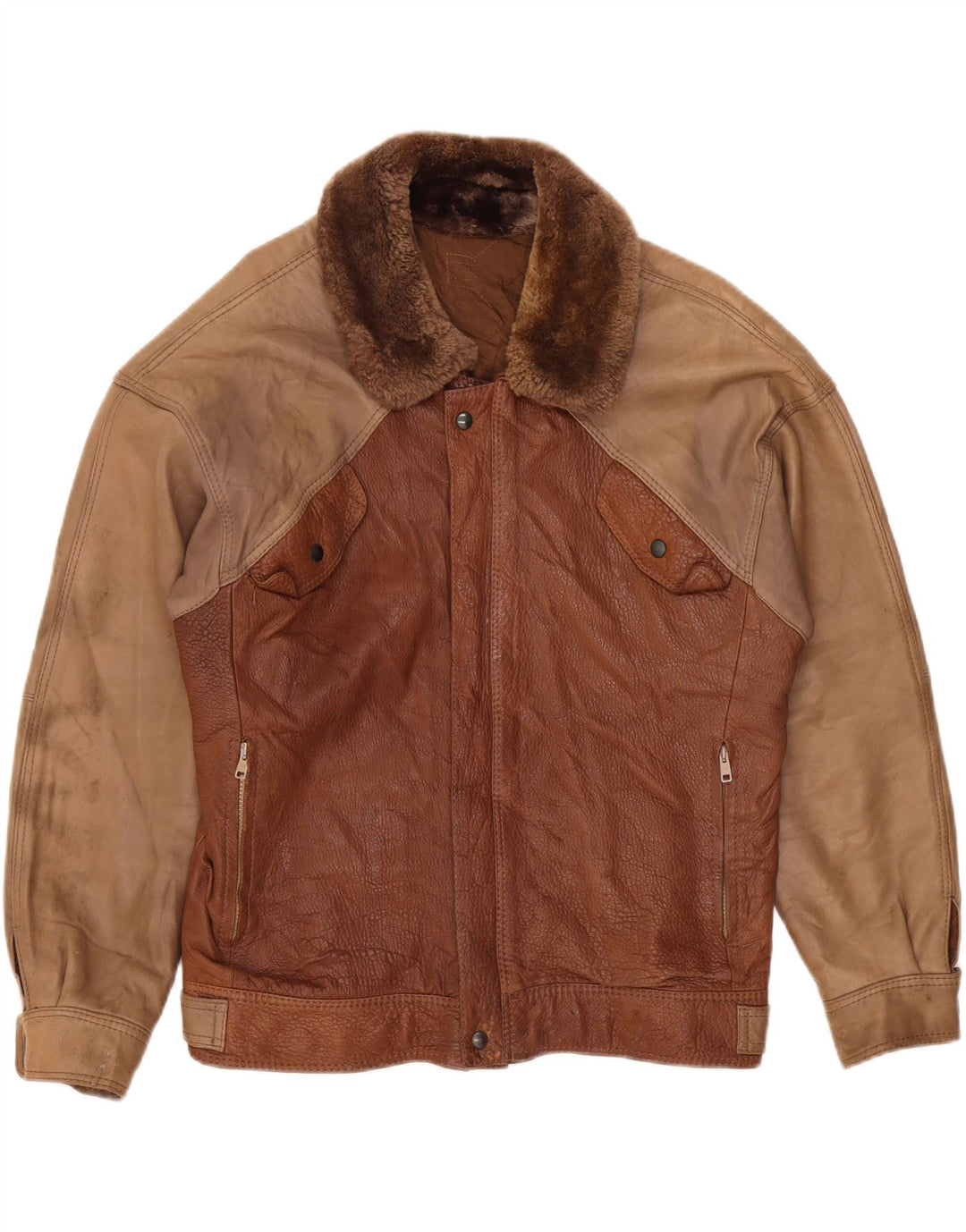 Vintage Herren Lederjacke IT 50 Großes braunes Colourblock-Leder