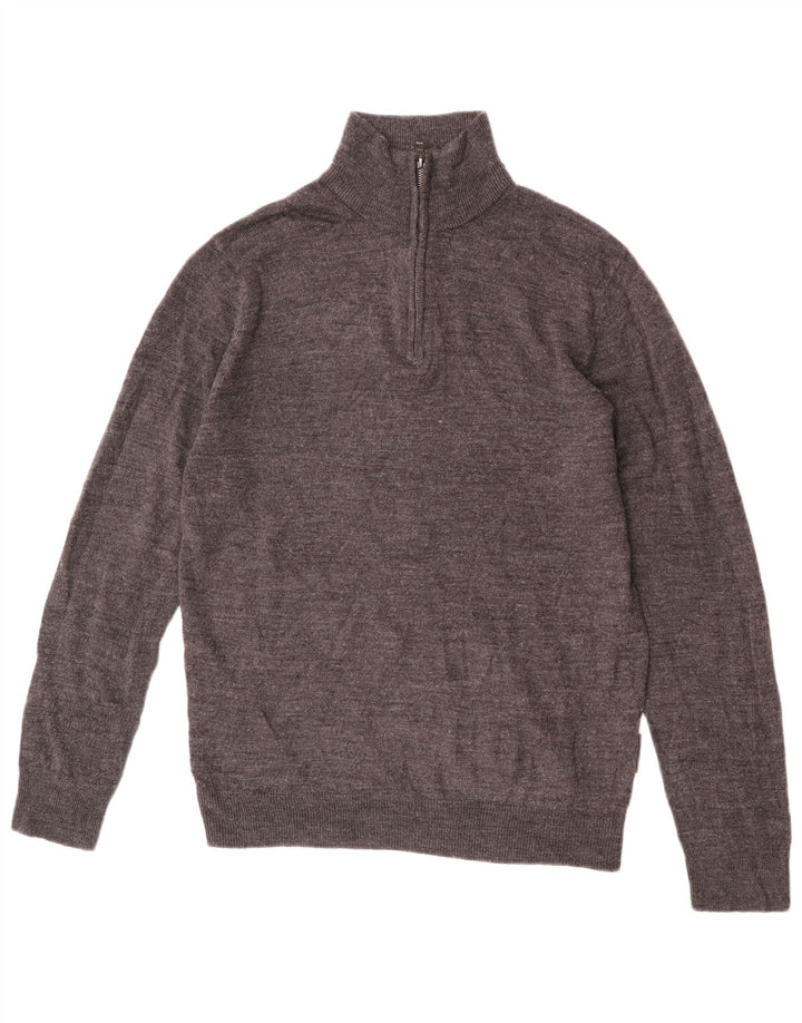 French Connection Herren-Pullover mit Reißverschluss am Hals, großes, grau meliertes Acryl