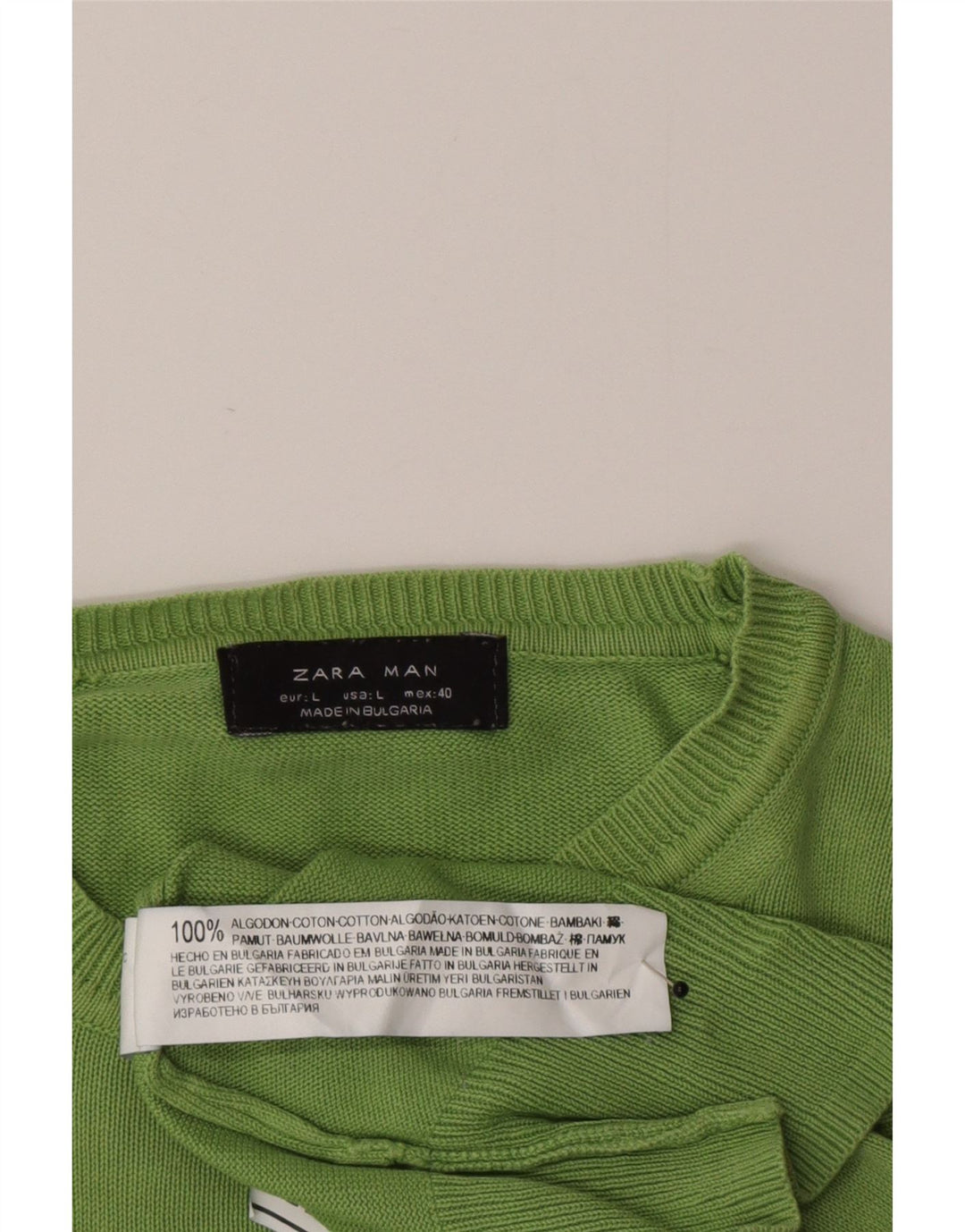 Zara Herren-Pullover mit Rundhalsausschnitt, groß, grüne Baumwolle