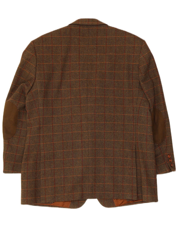 Klotz Herren-Blazer mit 2 Knöpfen, UK 42, XL, braune Wolle mit Fischgrätenmuster