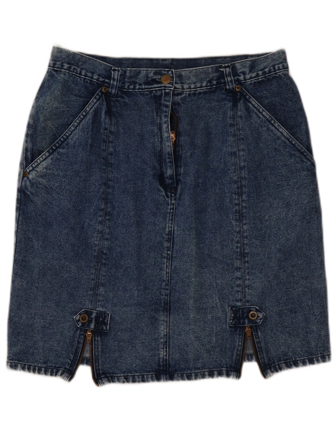 VINTAGE Damen Mini-Jeansrock mit hoher Taille, EU 44, XL, W32, blaue Baumwolle