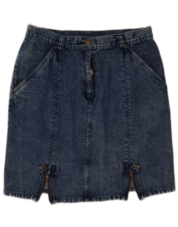 VINTAGE Damen Mini-Jeansrock mit hoher Taille, EU 44, XL, W32, blaue Baumwolle