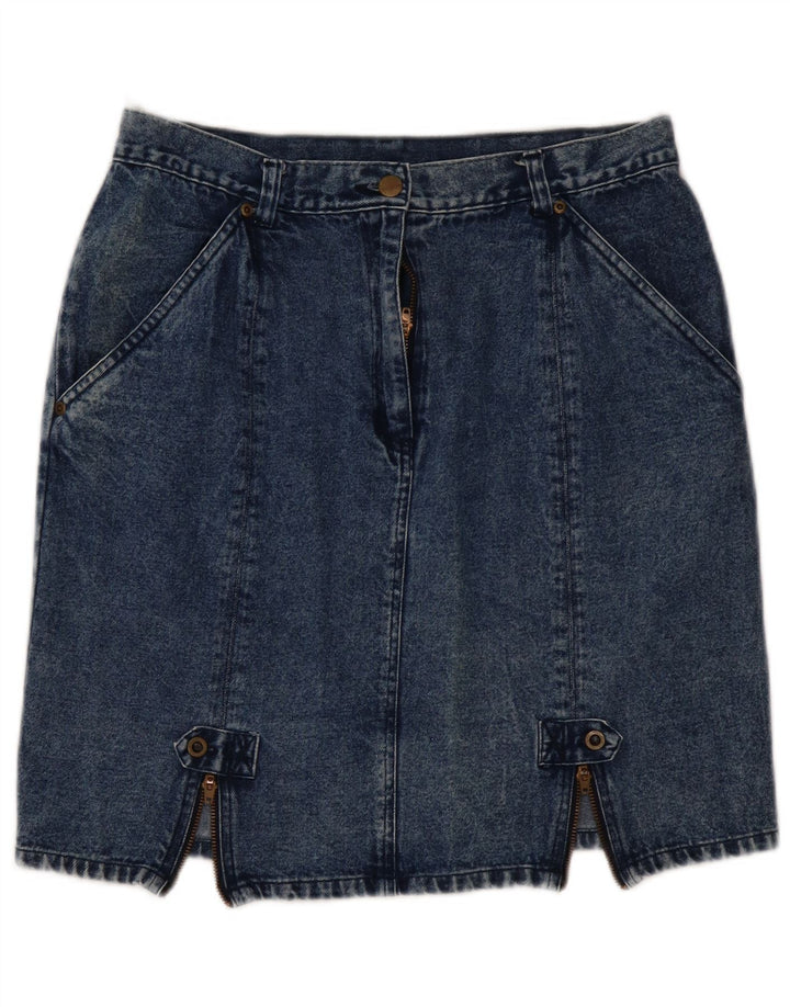 VINTAGE Damen Mini-Jeansrock mit hoher Taille, EU 44, XL, W32, blaue Baumwolle