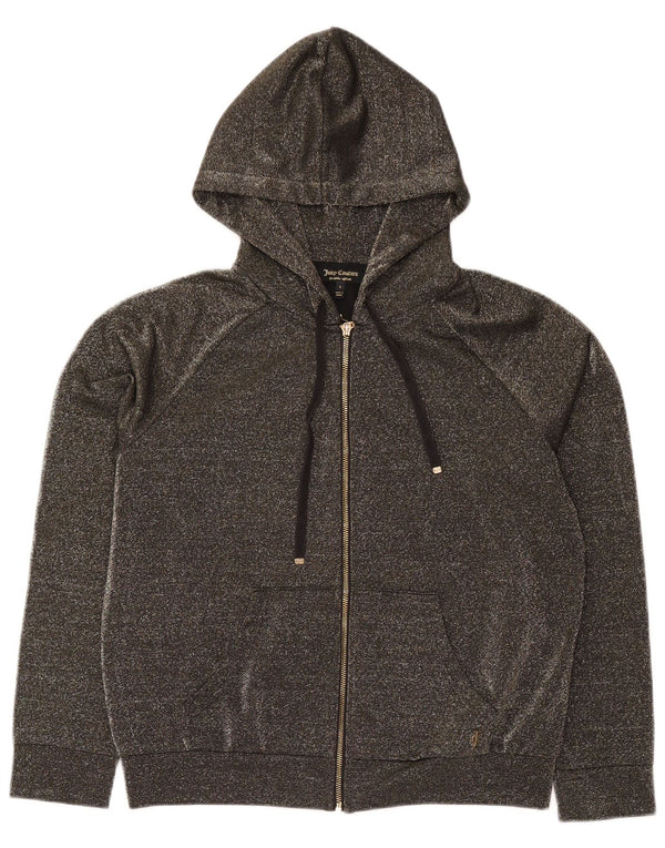 Juicy Couture Damen-Kapuzenpullover mit Reißverschluss, UK 16, großes grau geflecktes Polyester
