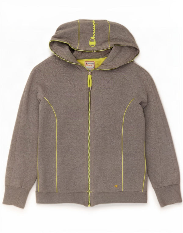 Champion Damen Heritage Fit Graphic Zip Hoodie Pullover UK 12 Mittelgrau
