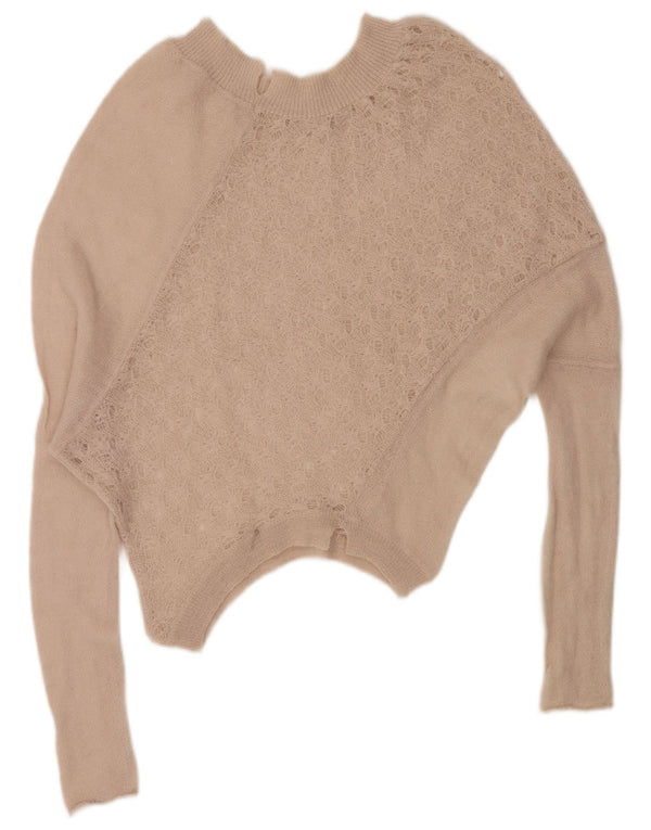 VINTAGE Übergroßer Damen-Pullover mit U-Boot-Ausschnitt, UK 16, Größe L, Beige