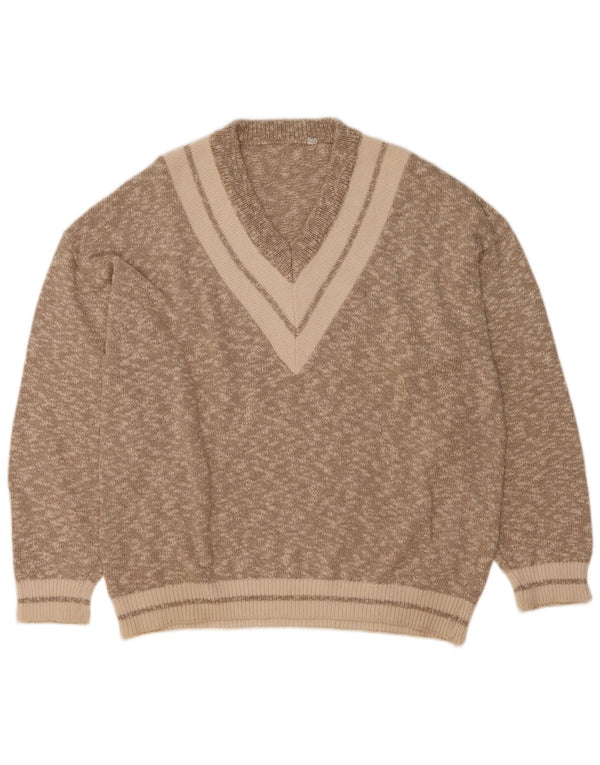 Vintage Herren V-Ausschnitt Pullover Pullover XL Grau meliert Baumwolle