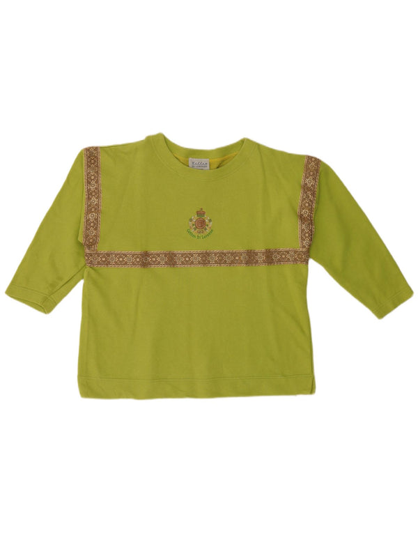 Vintage Damen 3/4 Ärmel Sweatshirt Pullover UK 14 Mittelgrüne Baumwolle