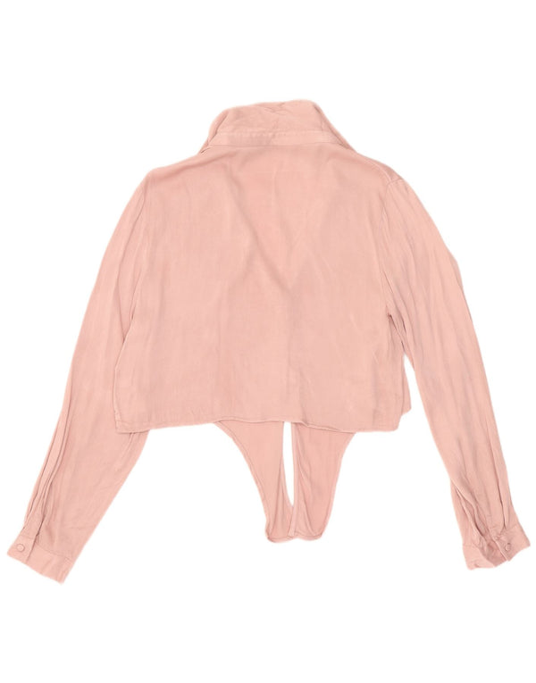 Zara Damen-Hemdbluse mit bauchfreier Vorderseite und Krawatte, Gr. 10, klein, rosa Viskose