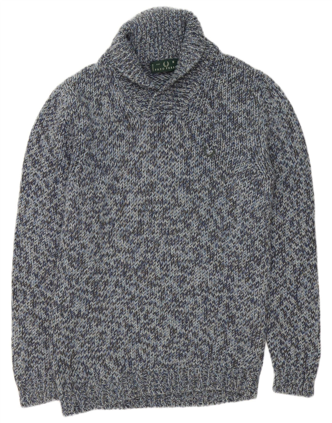 Fred Perry Herren-Pullover mit Schalkragen, mittelblau gefleckte Wolle