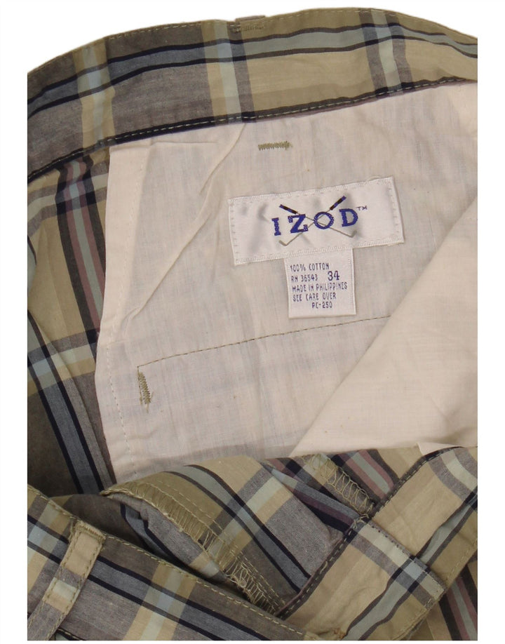 IZOD Herren-Chino-Shorts W34, große Khaki-Karo-Baumwolle