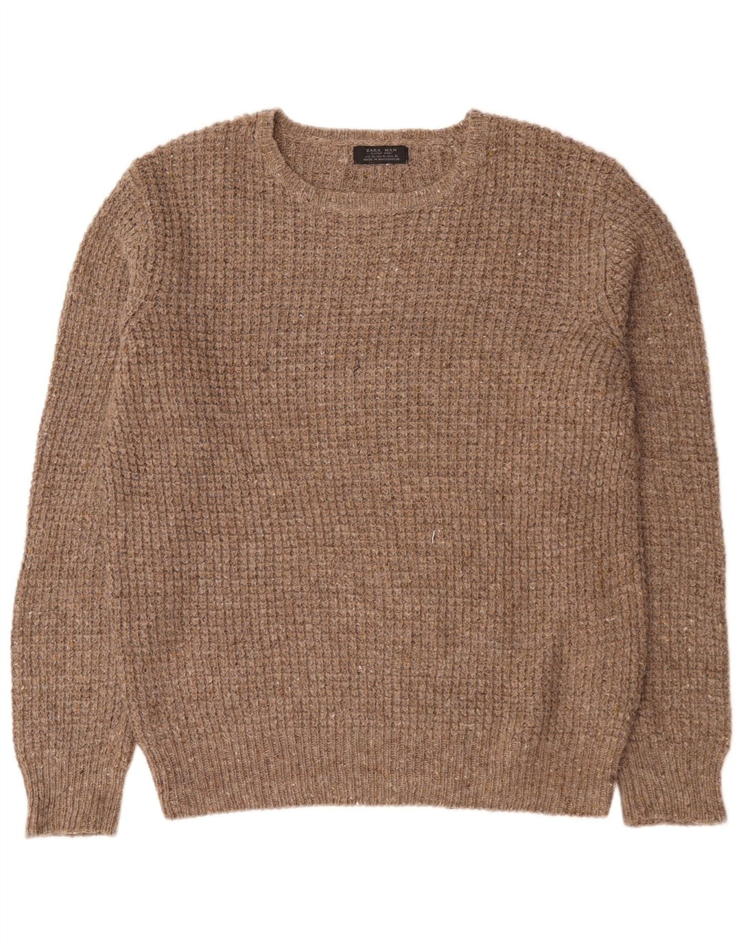 Zara Herren-Pullover mit Rundhalsausschnitt, XL, braune Wolle