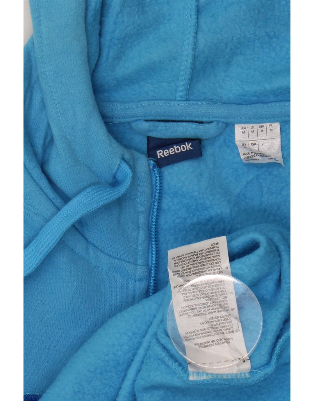 REEBOK Womens Graphic Zip Hoodie Sweater UK 14 Mittelblaue Baumwolle