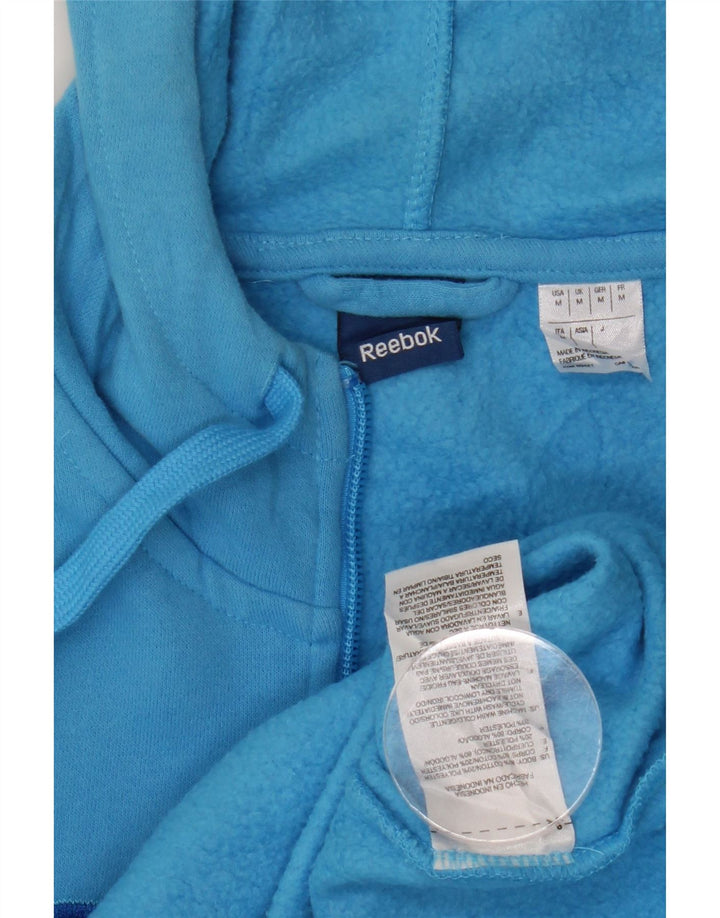 REEBOK Womens Graphic Zip Hoodie Sweater UK 14 Mittelblaue Baumwolle
