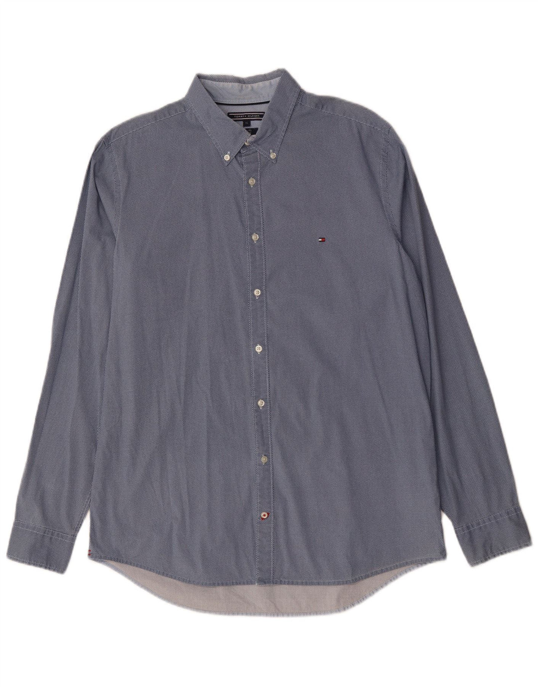 Tommy Hilfiger Herren-Slim-Fit-Hemd XL aus blau gepunkteter Baumwolle
