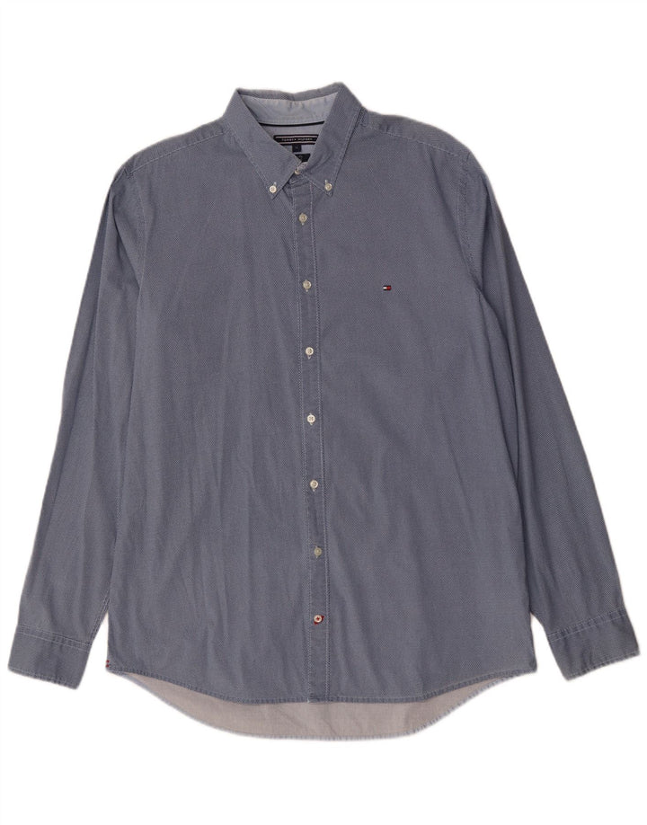 Tommy Hilfiger Herren-Slim-Fit-Hemd XL aus blau gepunkteter Baumwolle