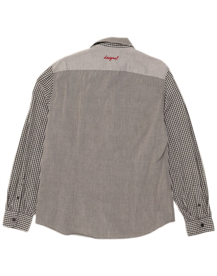 Desigual Herren-Slim-Hemd, groß, grau kariert, Baumwolle