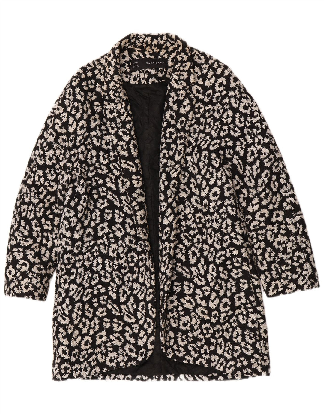 Zara Womens Abstract Pattern Open Overcoat UK 14 Große schwarze Baumwolle