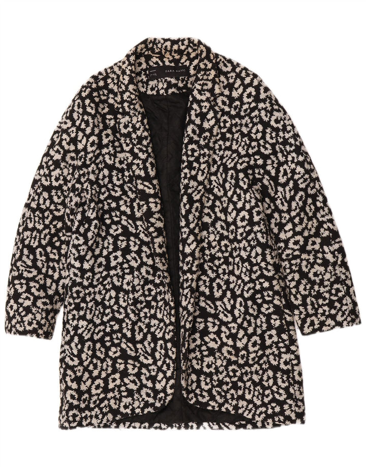 Zara Womens Abstract Pattern Open Overcoat UK 14 Große schwarze Baumwolle