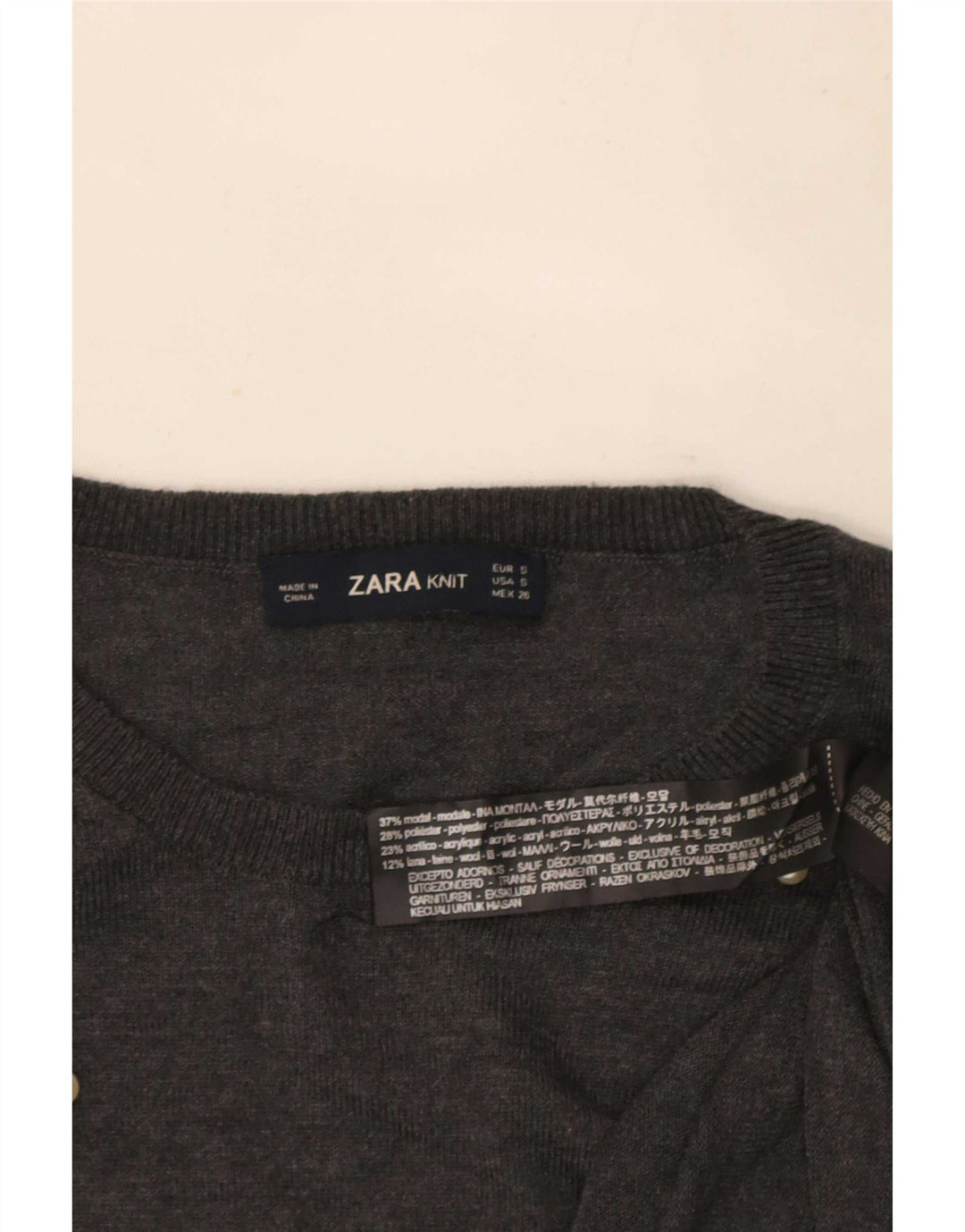 Zara Damen-Pullover mit Rundhalsausschnitt, Gr. 10, Größe S, Grau, Modal