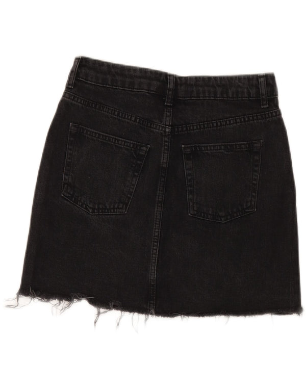 Topshop Damen Jeansrock UK 8 Small W28 Schwarze Baumwolle