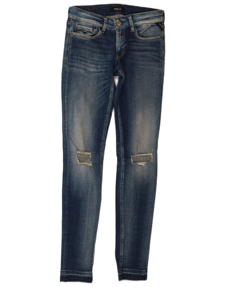 Replay Damen Distressed Skinny Jeans W30 L31 Blau