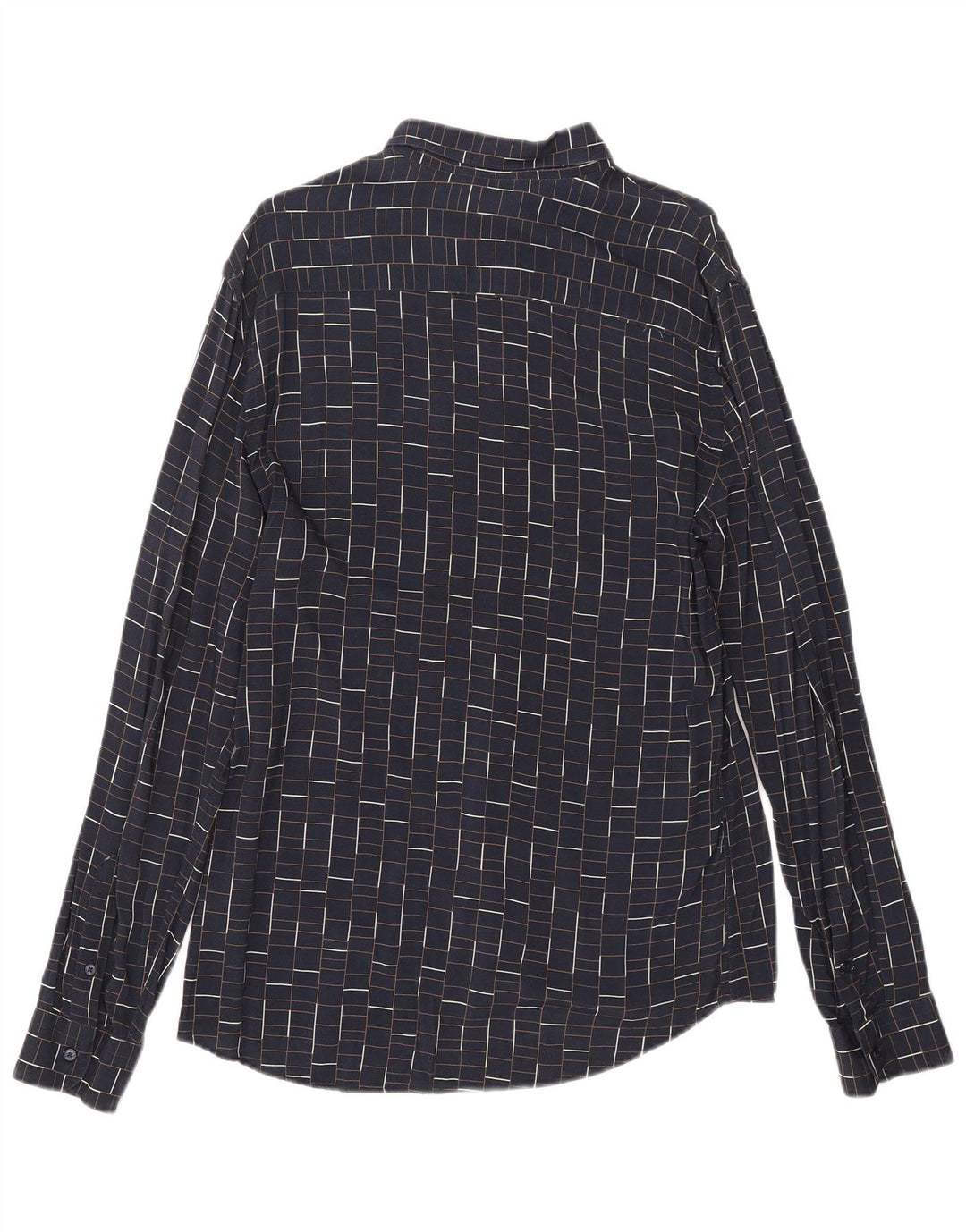 Zara Herren-Slim-Fit-Hemd, groß, marineblau, kariert, Viskose