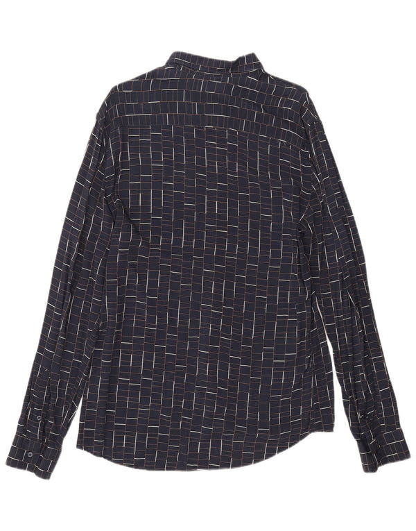 Zara Herren-Slim-Fit-Hemd, groß, marineblau, kariert, Viskose