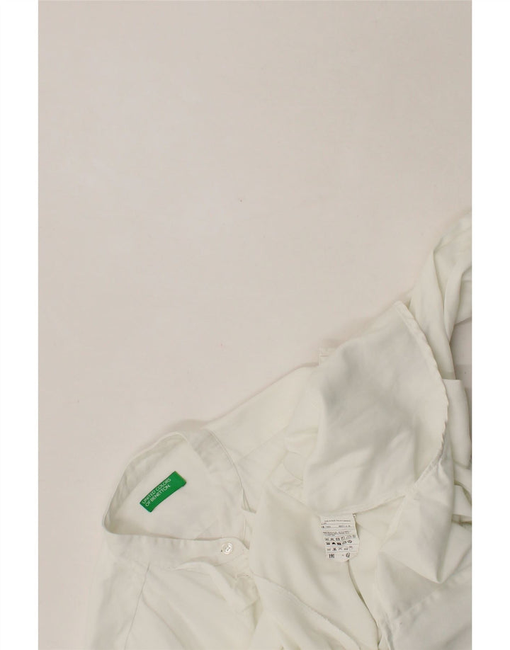 BENETTON Womens Ruffle Front Shirt UK 16 Large White Lyocell Vintage Benetton and Second-Hand Benetton from Messina Hembry 