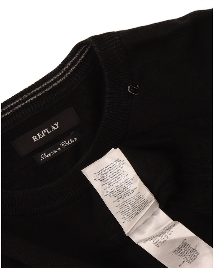 Replay Herren-Pullover mit Rundhalsausschnitt, 2XL, schwarze Baumwolle