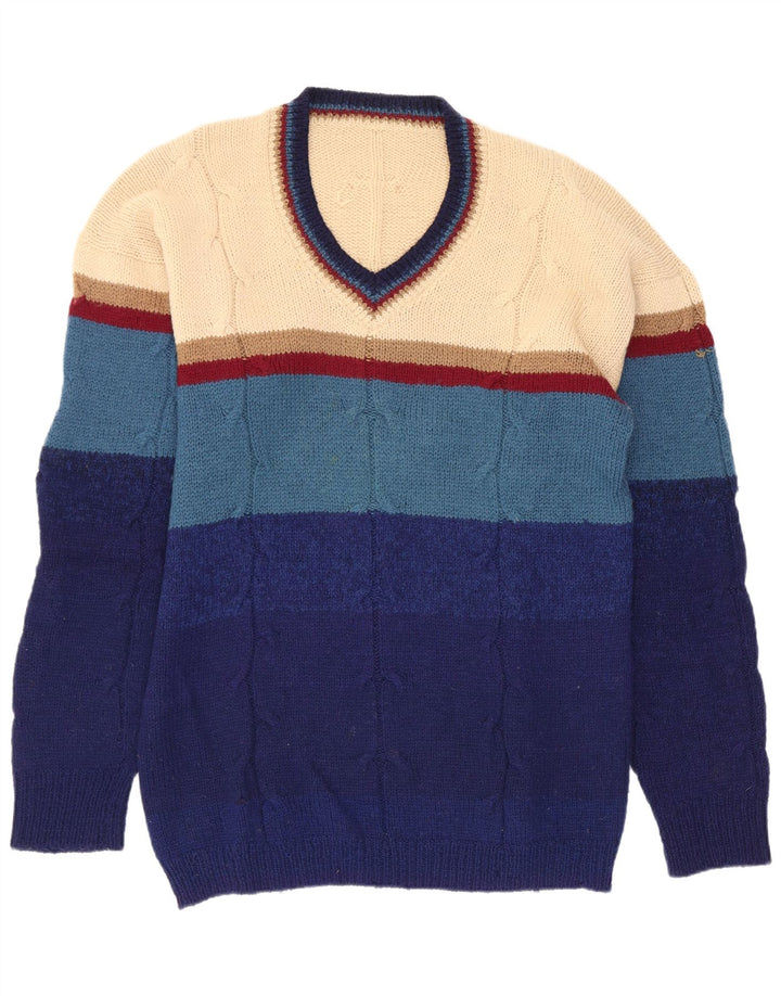 Vintage Herren Pullover mit V-Ausschnitt, klein, bunt gestreift