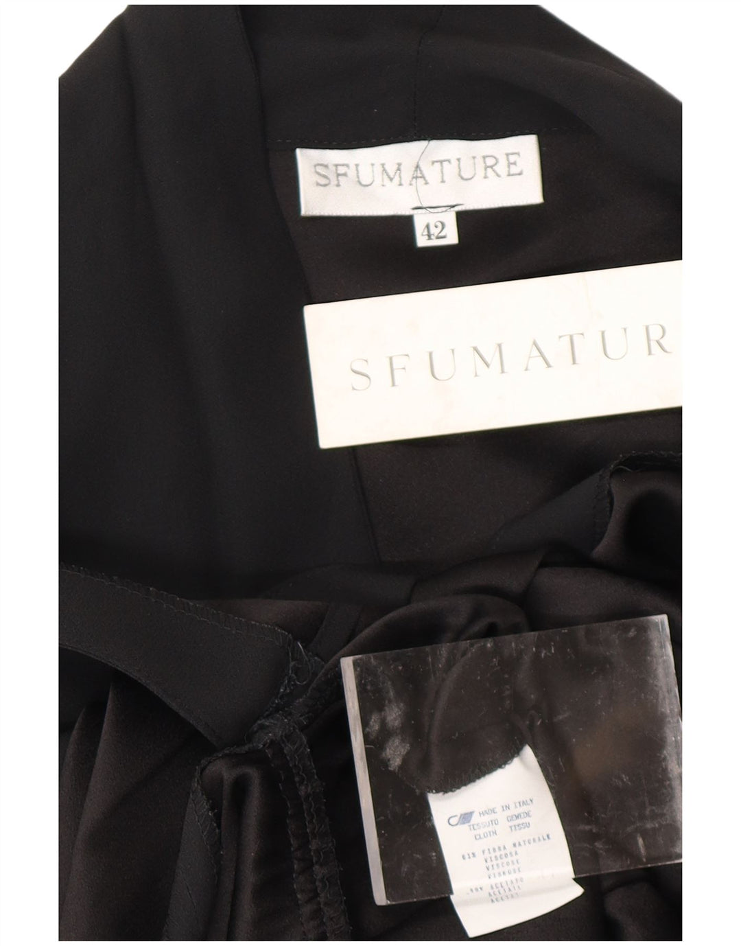 VINTAGE Damen Langarm-Wickelkleid IT 42 Mittelschwarze Viskose