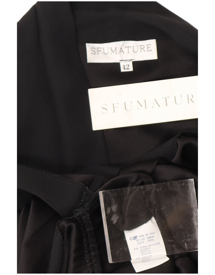 VINTAGE Damen Langarm-Wickelkleid IT 42 Mittelschwarze Viskose