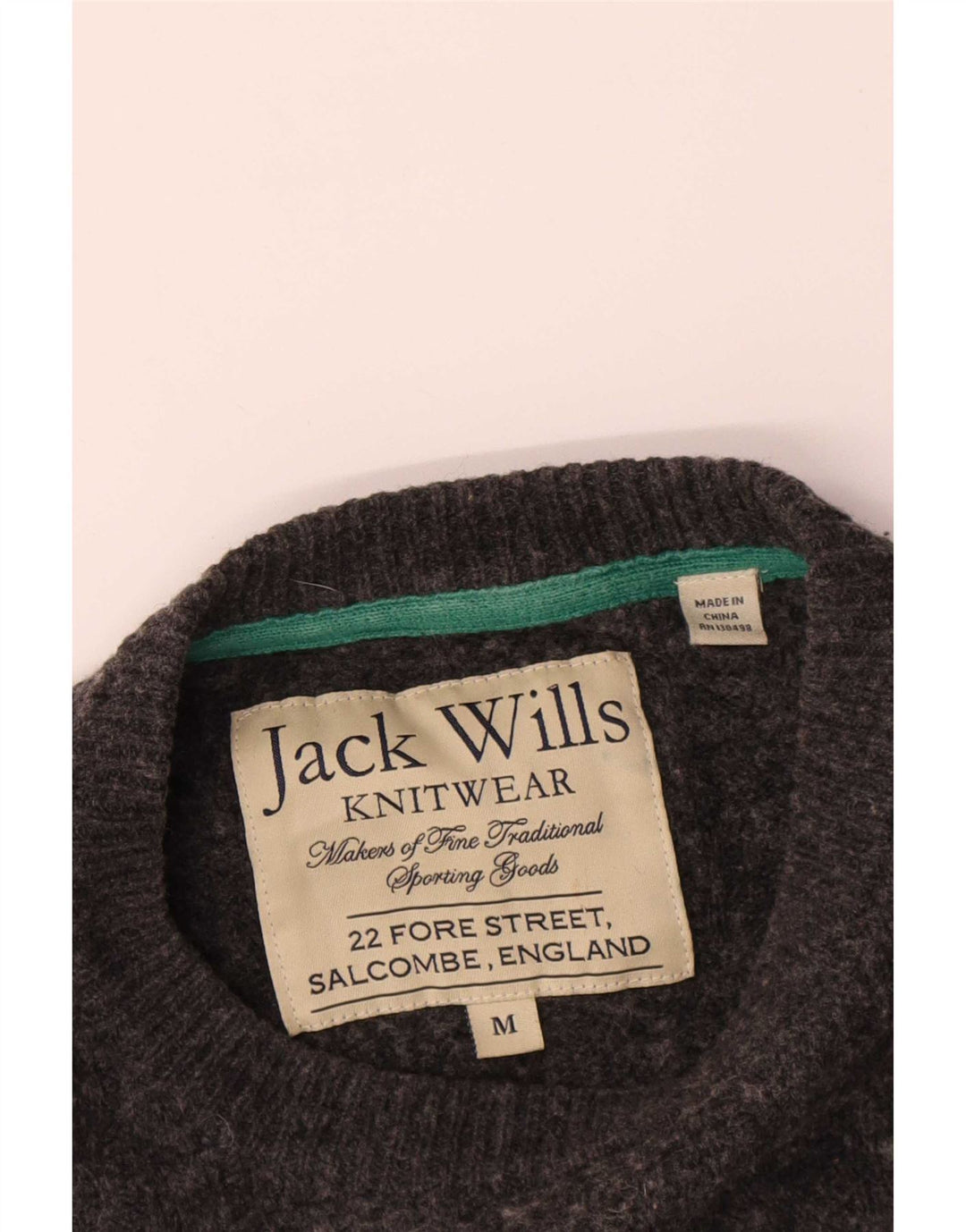 Jack Wills Herren-Pullover mit Rundhalsausschnitt aus mittelgrauer Merinowolle