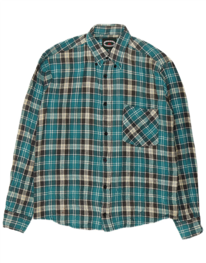 Vintage Herren Flanellhemd, klein, blau kariert, Baumwolle