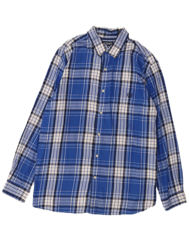 Chaps Herren-Flanellhemd XL, blau kariert, Baumwolle
