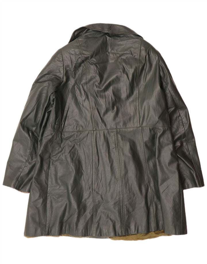 Vintage Damen Zweireihiger Ledermantel UK 18 XL Grün