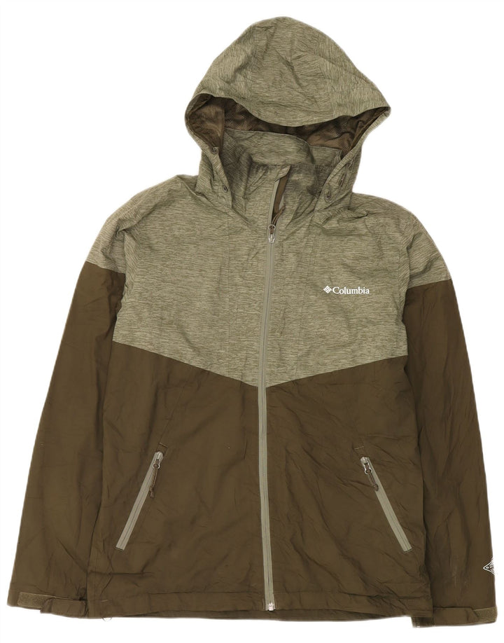 Columbia Herren-Regenjacke mit Kapuze, UK 38, mittleres Khaki, Farbblock-Polyester
