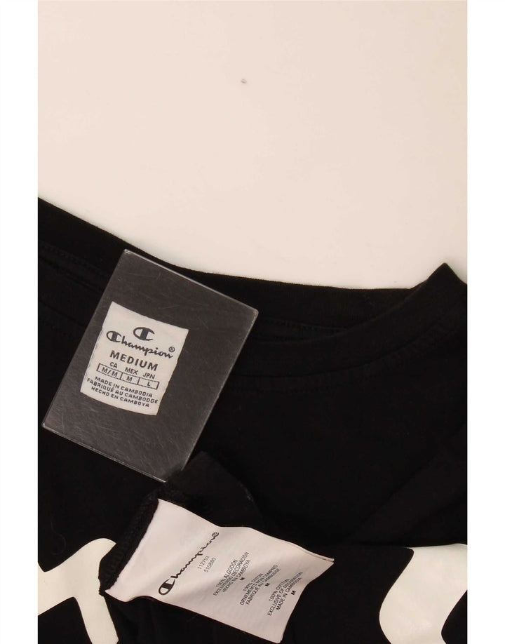 Champion Damen Crop Oversize Graphic T-Shirt Top UK 14 Medium Schwarz
