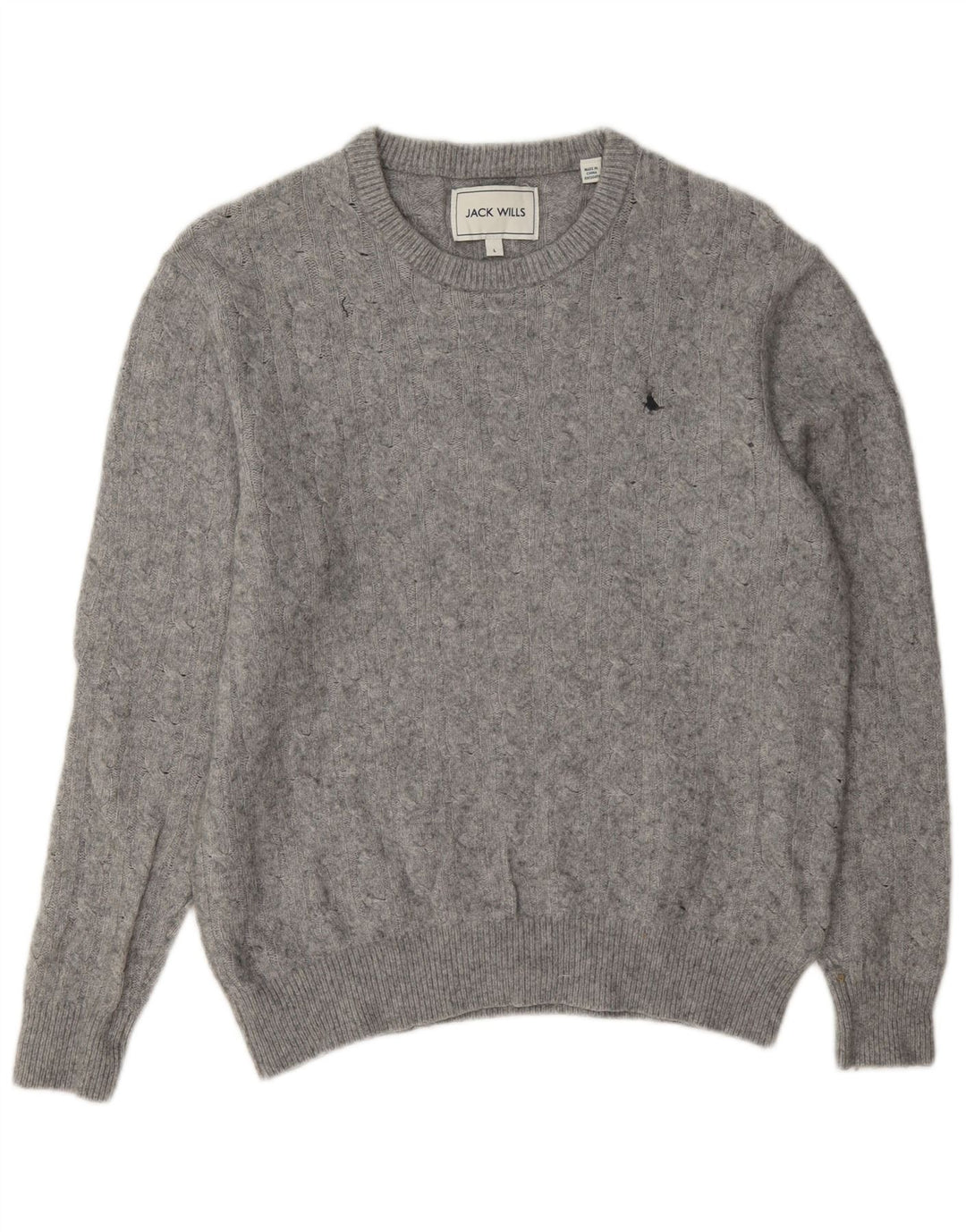 Jack Wills Damen-Pullover mit Rundhalsausschnitt, UK-Gr. 14, Größe L, graue Wolle
