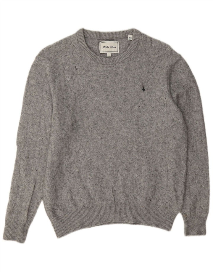 Jack Wills Damen-Pullover mit Rundhalsausschnitt, UK-Gr. 14, Größe L, graue Wolle