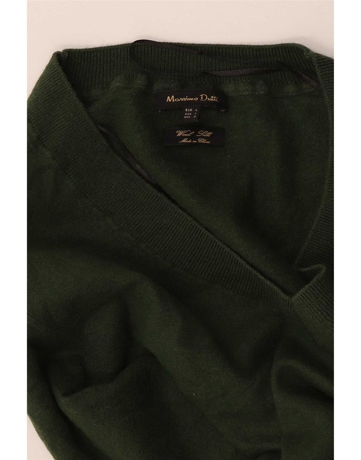 Massimo Dutti Damen Pullover mit V-Ausschnitt, UK 14, Größe L, Grün