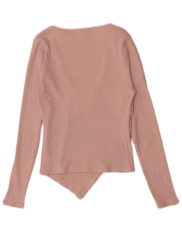 Topshop Damen Crop Top Langarm UK 12 Mittelrosa Baumwolle