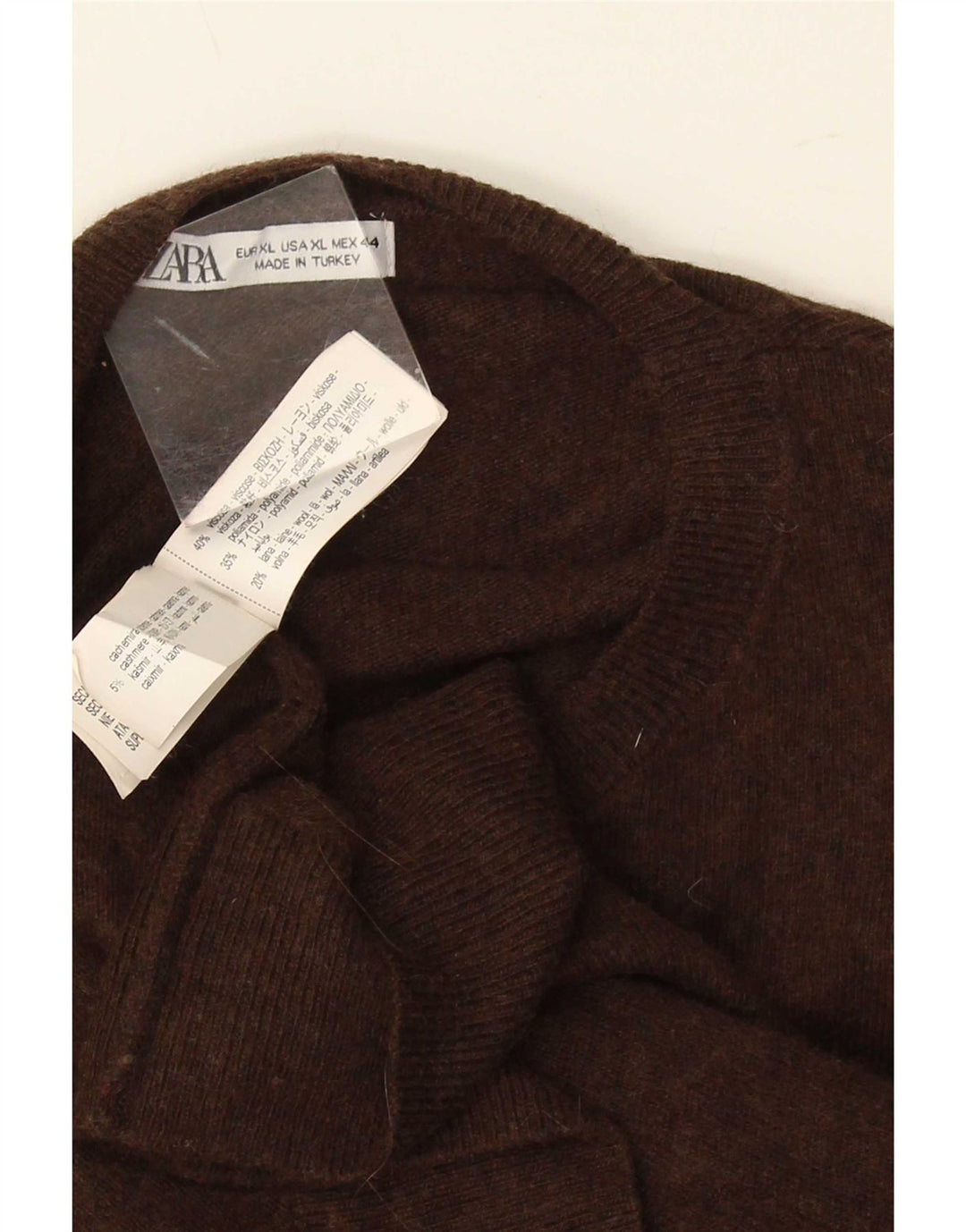 Zara Herren-Pullover mit Rundhalsausschnitt, XL, braune Viskose