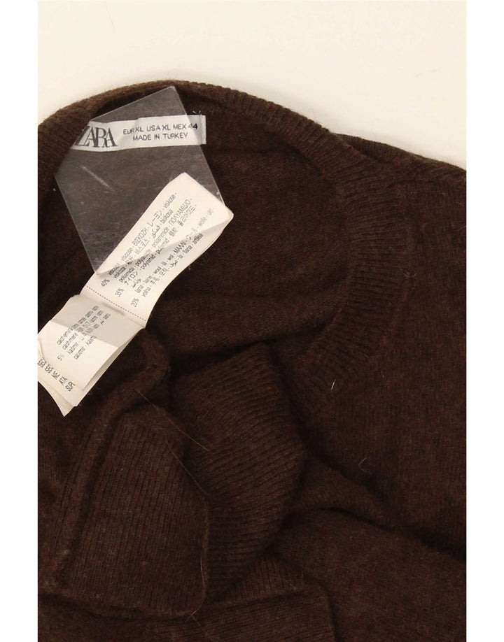 Zara Herren-Pullover mit Rundhalsausschnitt, XL, braune Viskose