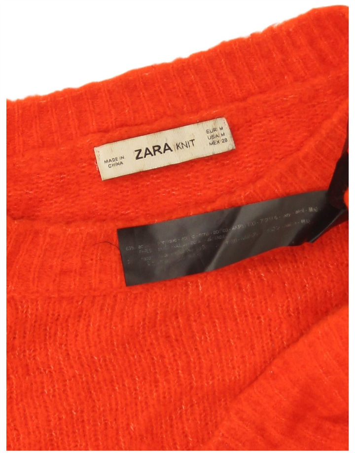 Zara Damen-Pullover, bauchfrei, übergroß, U-Boot-Ausschnitt, Gr. 14, mittelorange